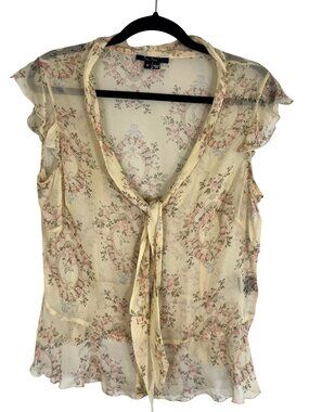 Delicate Butter Yellow Floral Sheer Top 12 Feminine Dainty Festival Fairy Y2K 80